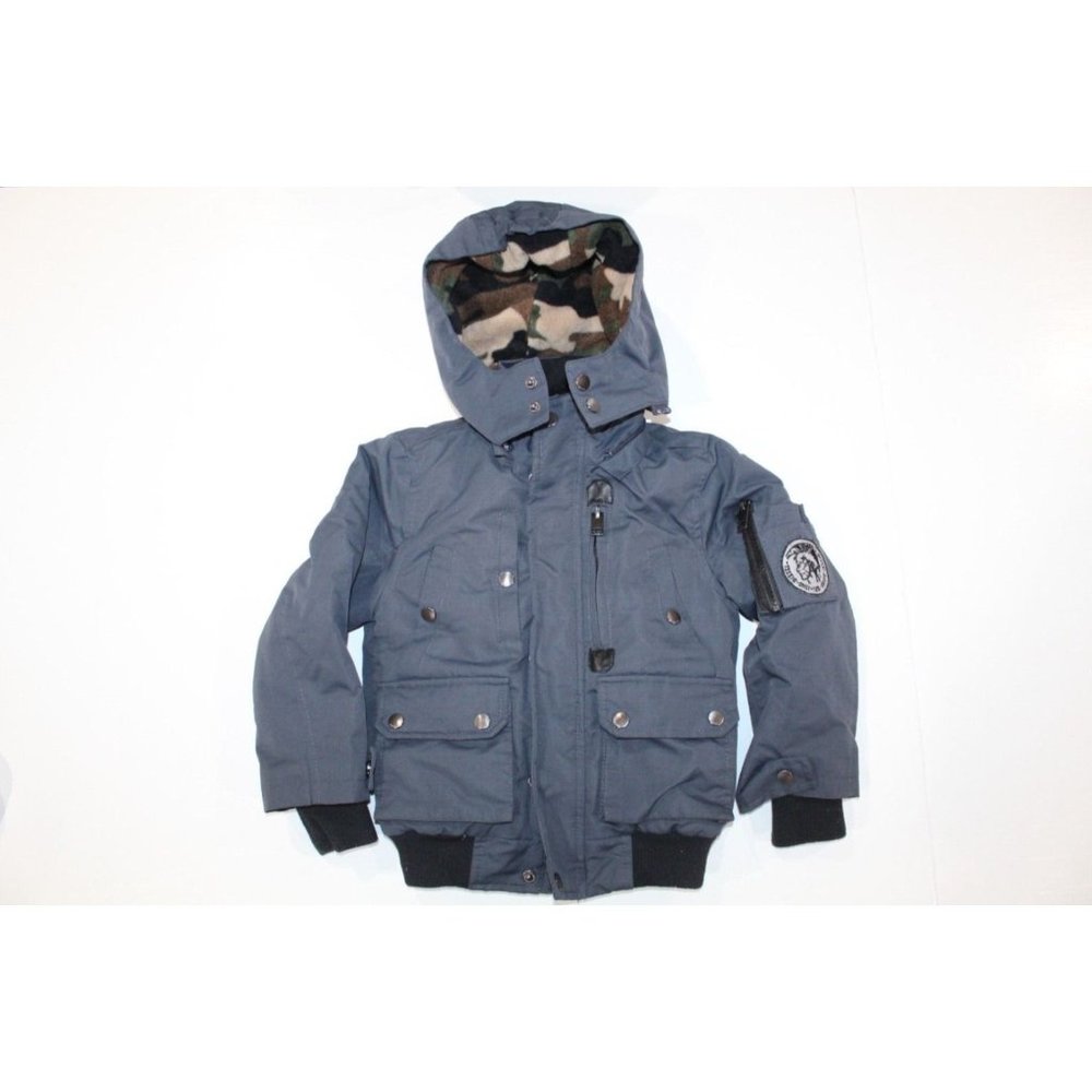 Diesel Coat Boys 4T Toddler Blue Full Zip Hooded Camo Fleece Lined Indian Patch